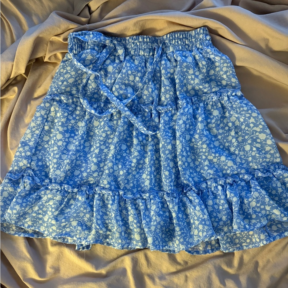 Sienna Sky Blue and White Ruffled Midi Skirt